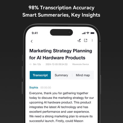 WaveNote AI Recorder: AI Transcribe & Summarize, Multi-Speaker Voice Recognition，Support 112 Languages